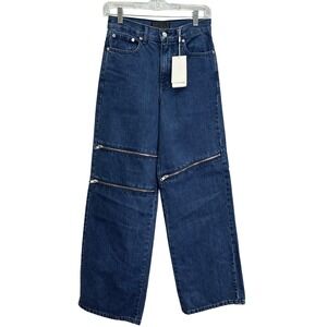 HELMUT LANG Indigo Blue Zip Leg Wide Leg Jeans Size 25 NWT M05DW204 MSRP $365